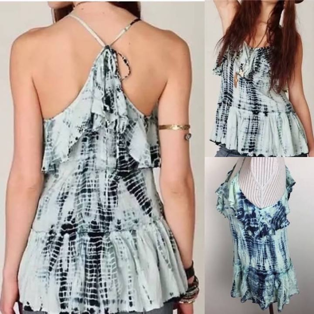Free People Alligator tie-dye beaded ruffle tank